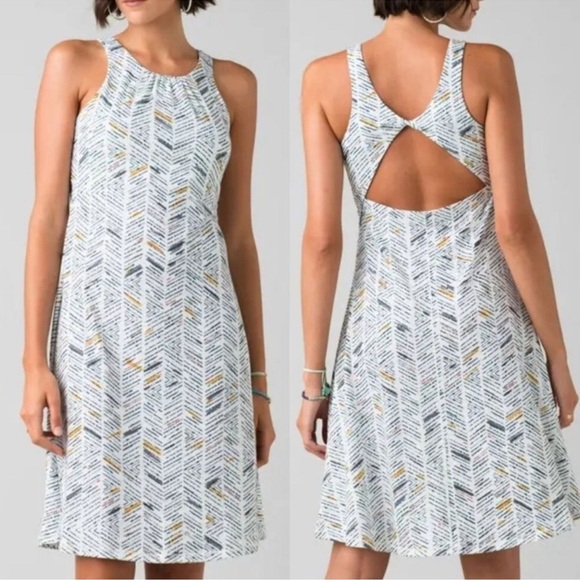 Prana Skypath Open Back Twist Sketch Print Mini Dress - Picture 1 of 6